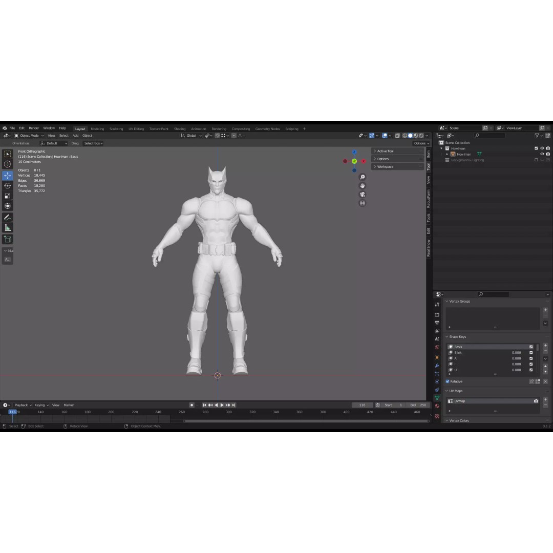 Howlman 3D Model – Low Poly Rigged Superhero Asset, FBX - View 24