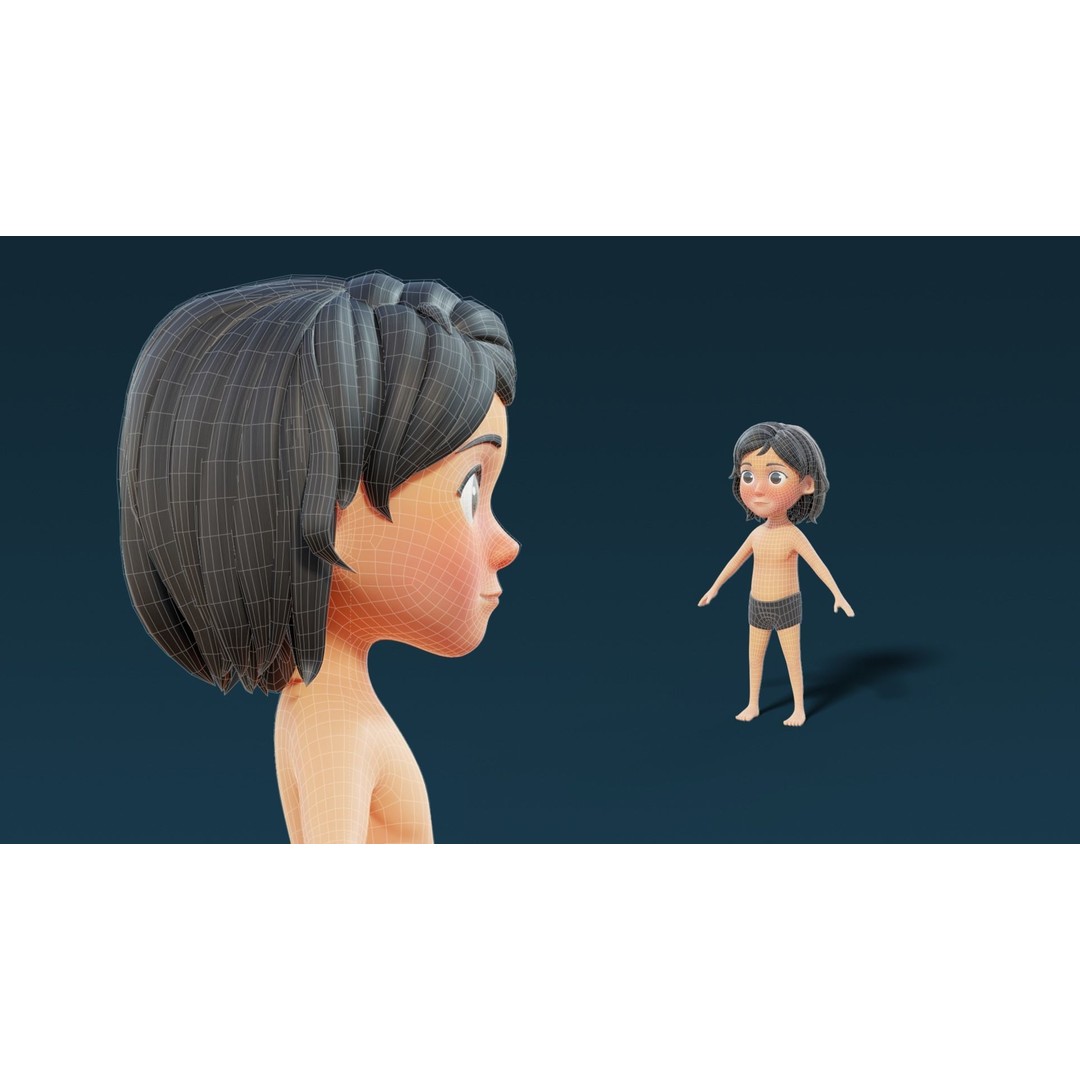 Cartoon Kid Female 3D Model – Stylized Base Mesh with PBR Textures - View 10