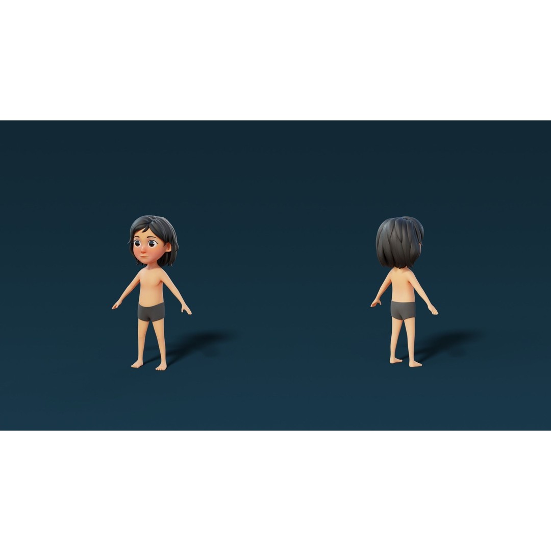 Cartoon Kid Female 3D Model – Stylized Base Mesh with PBR Textures - View 5
