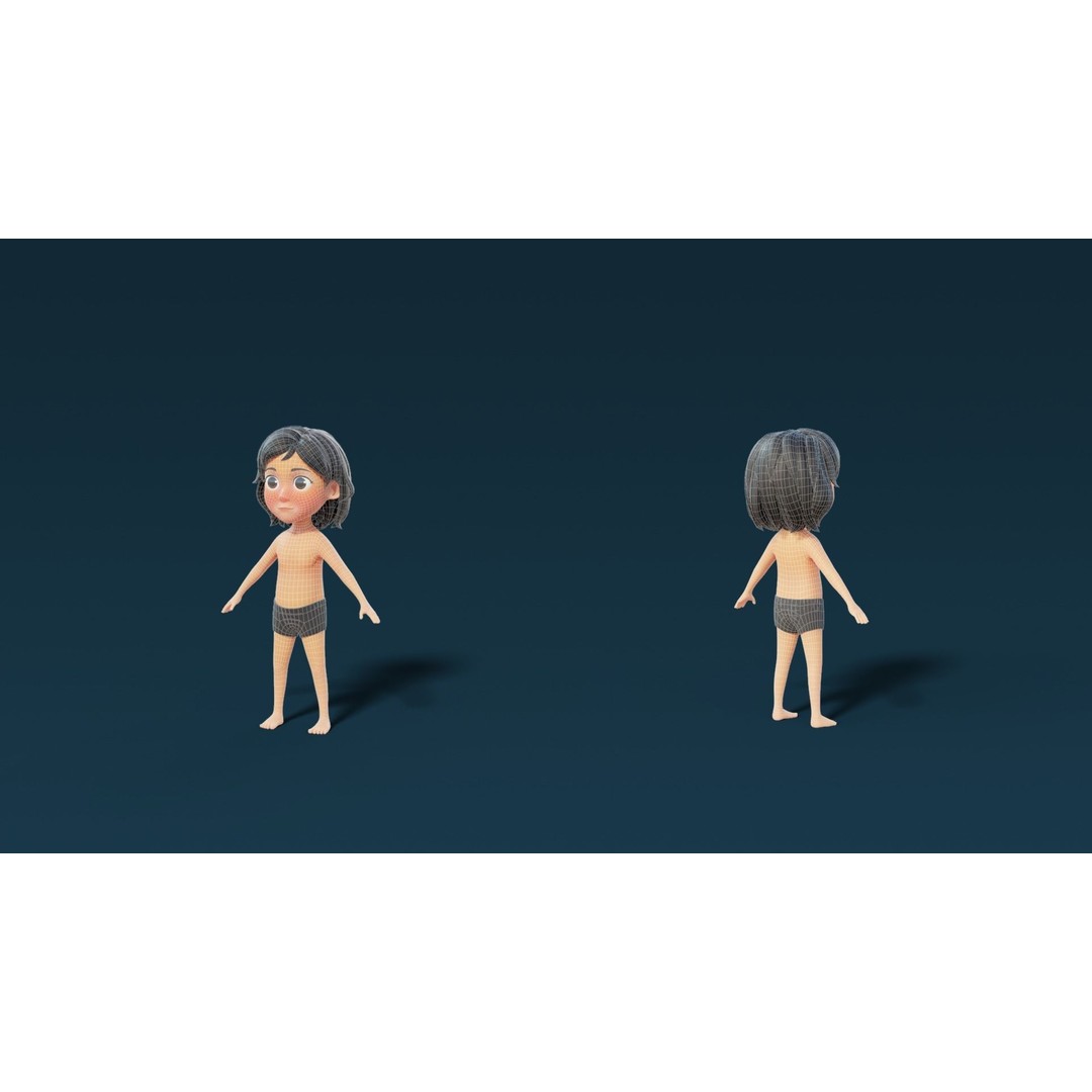 Cartoon Kid Female 3D Model – Stylized Base Mesh with PBR Textures - View 6