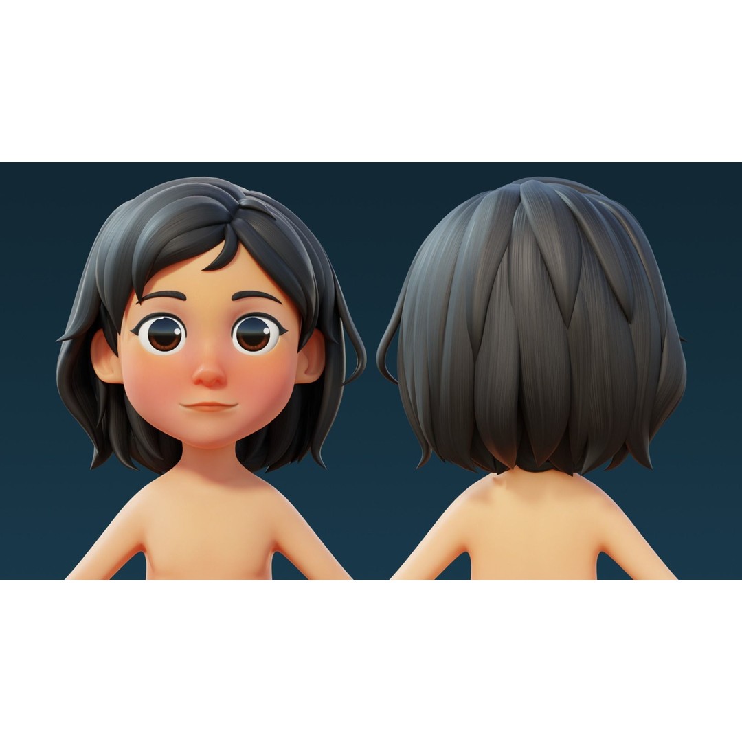 Cartoon Kid Female 3D Model – Stylized Base Mesh with PBR Textures - View 7