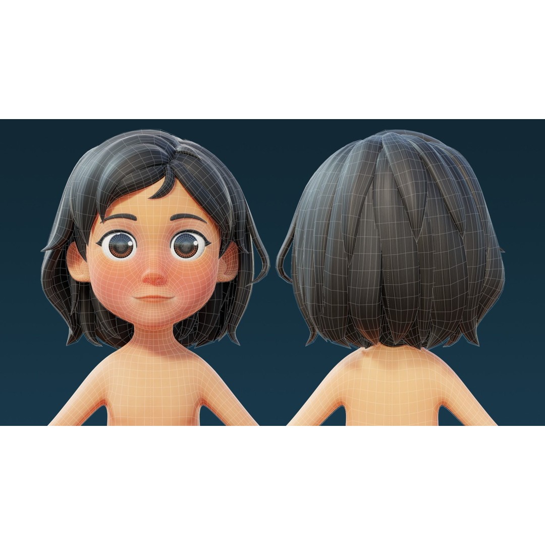 Cartoon Kid Female 3D Model – Stylized Base Mesh with PBR Textures - View 8
