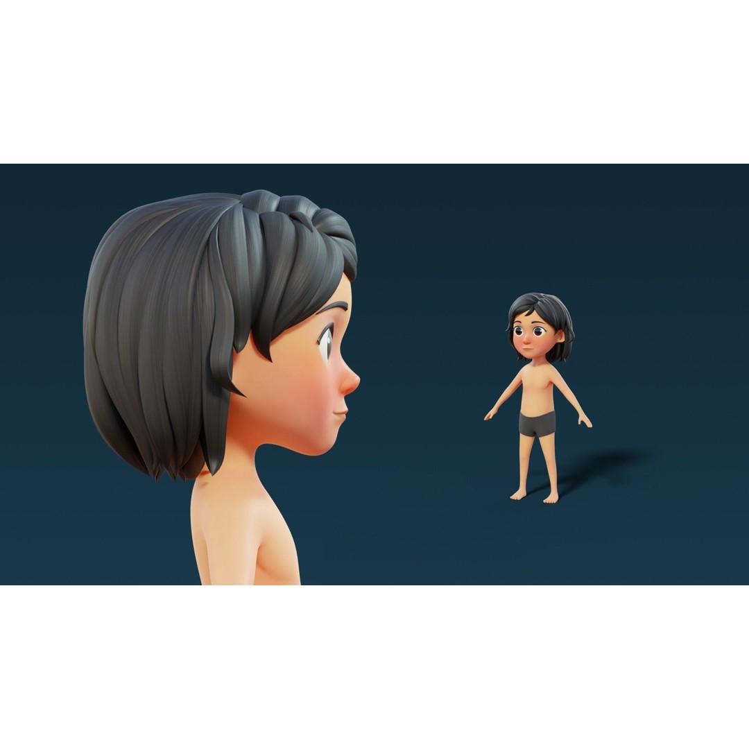 Cartoon Kid Female 3D Model – Stylized Base Mesh with PBR Textures - View 9