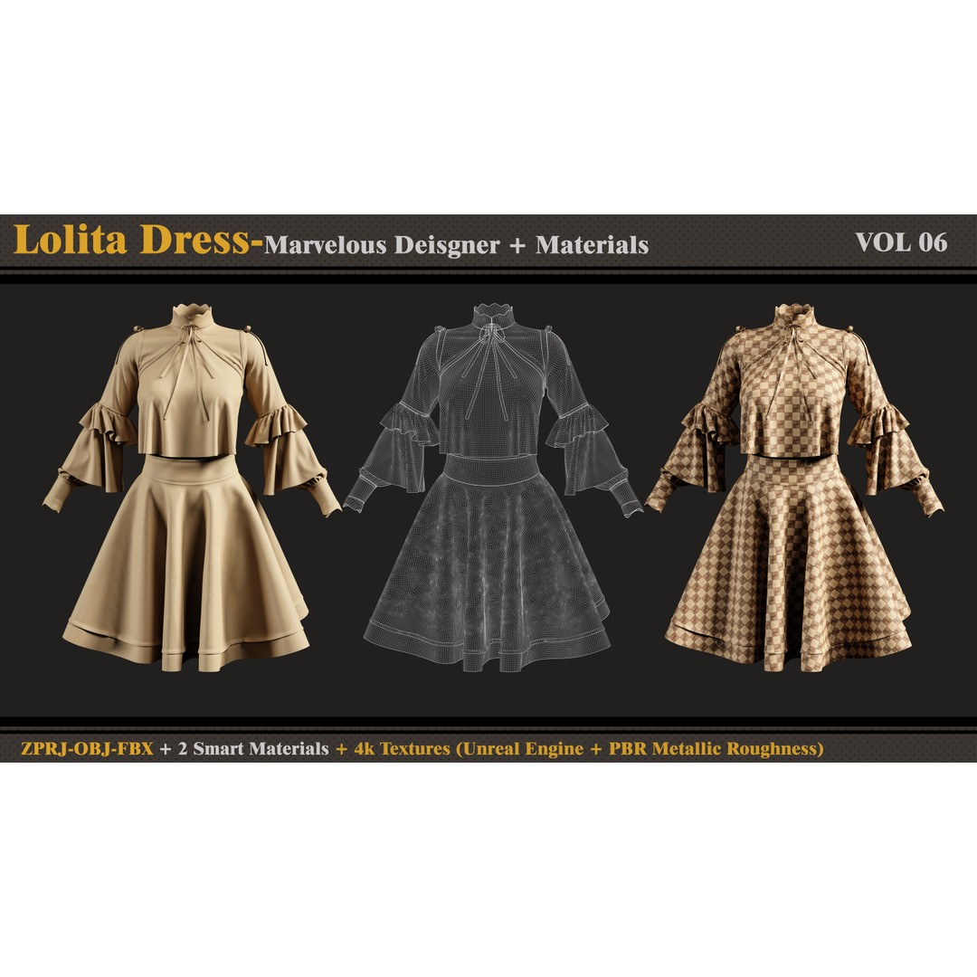 Lolita Dress 3D Model – Elegant Costume with PBR Textures, FBX & OBJ