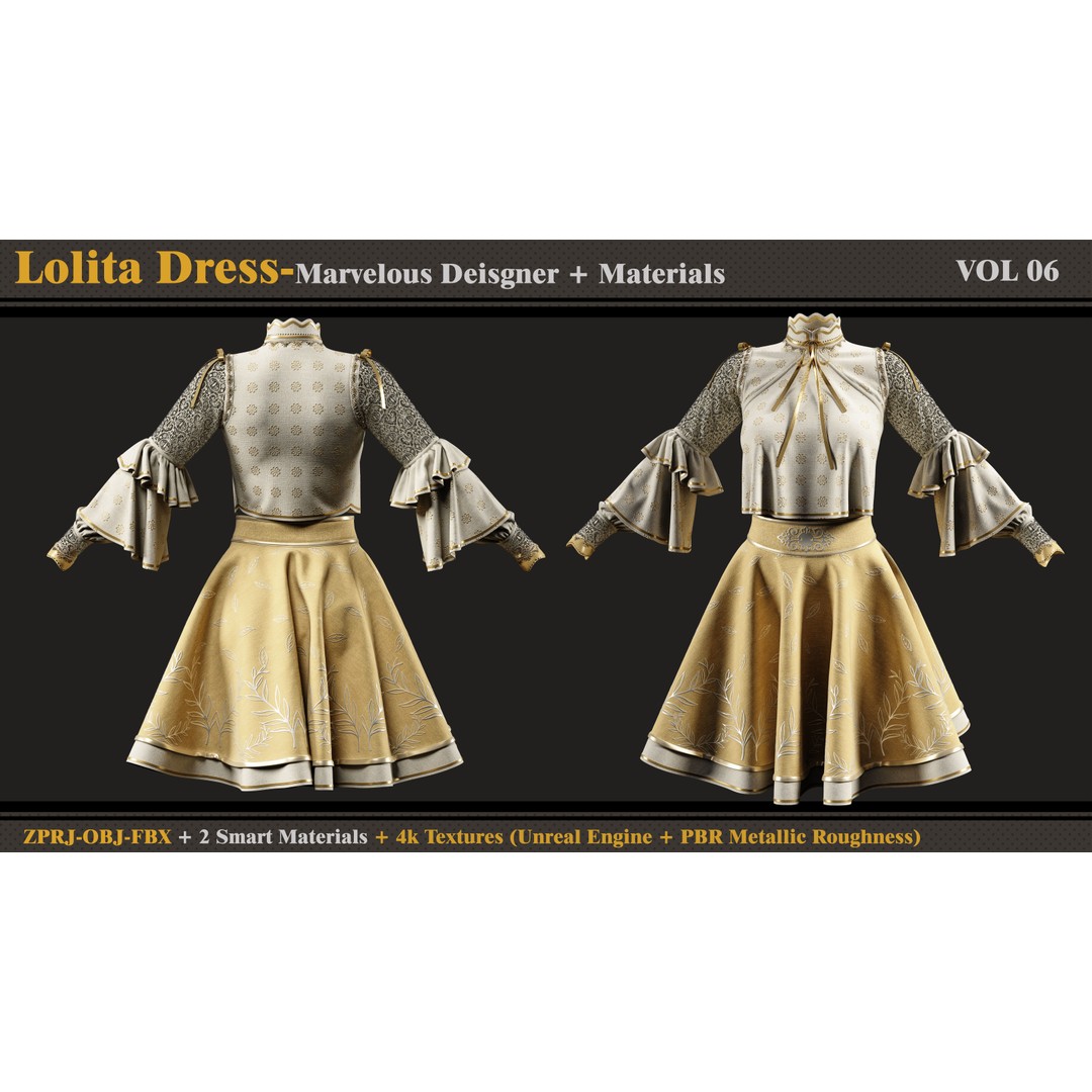Lolita Dress 3D Model – Elegant Costume with PBR Textures, FBX & OBJ - View 3