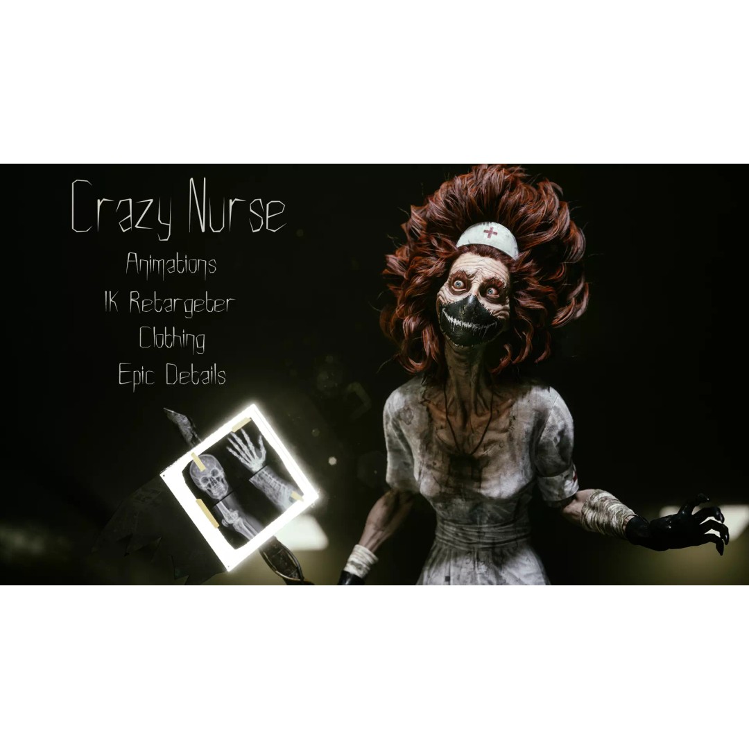 Crazy Nurse 3D Model – Low-Poly Rigged Character with Animations - View 2