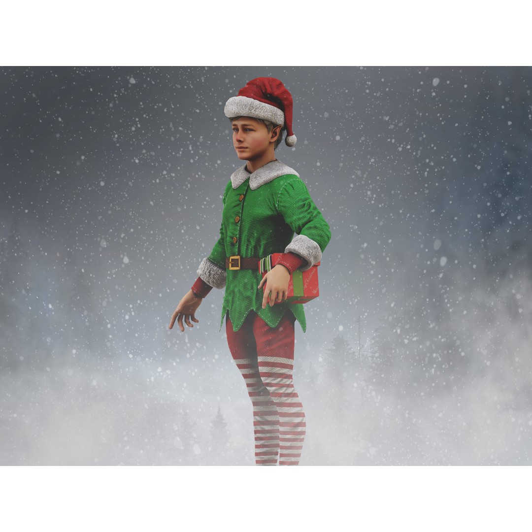 Christmas Elf 3D Model – Low Poly Rigged Character with PBR Textures - View 10