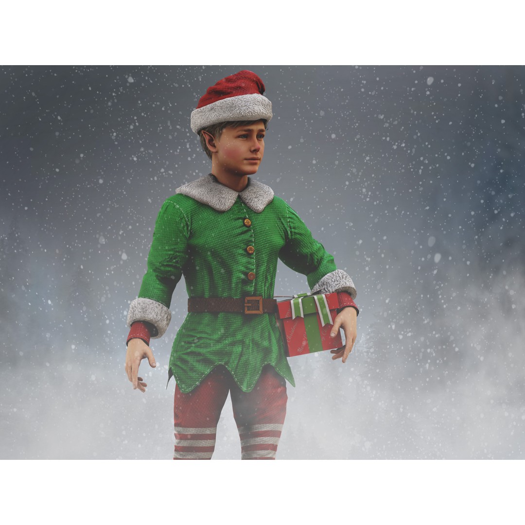 Christmas Elf 3D Model – Low Poly Rigged Character with PBR Textures - View 11