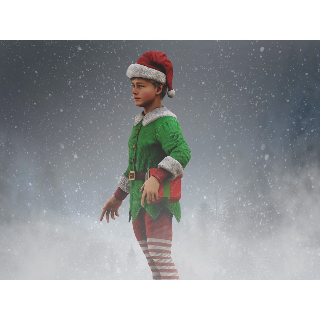 Christmas Elf 3D Model – Low Poly Rigged Character with PBR Textures - View 12