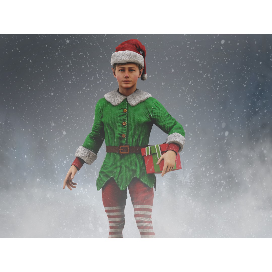 Christmas Elf 3D Model – Low Poly Rigged Character with PBR Textures - View 5