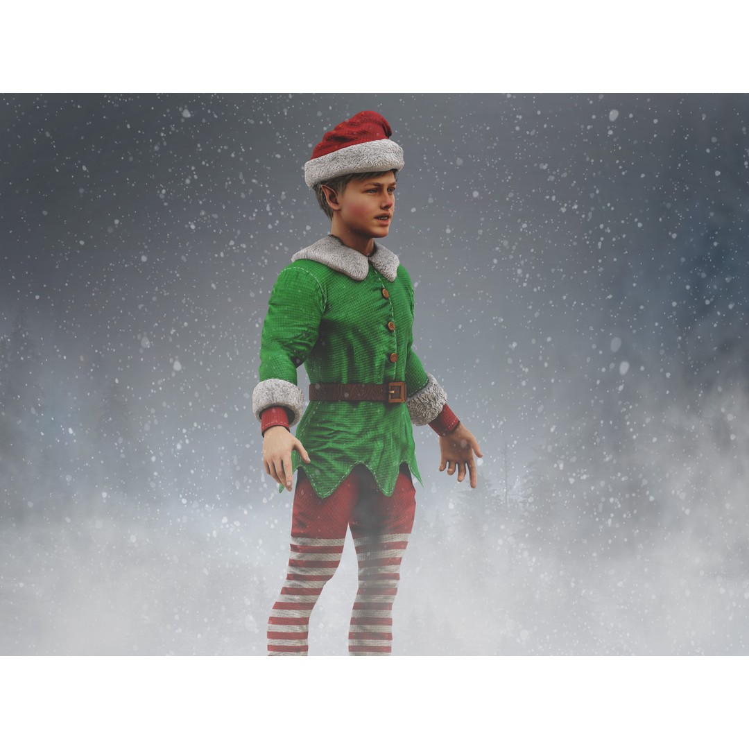 Christmas Elf 3D Model – Low Poly Rigged Character with PBR Textures - View 6