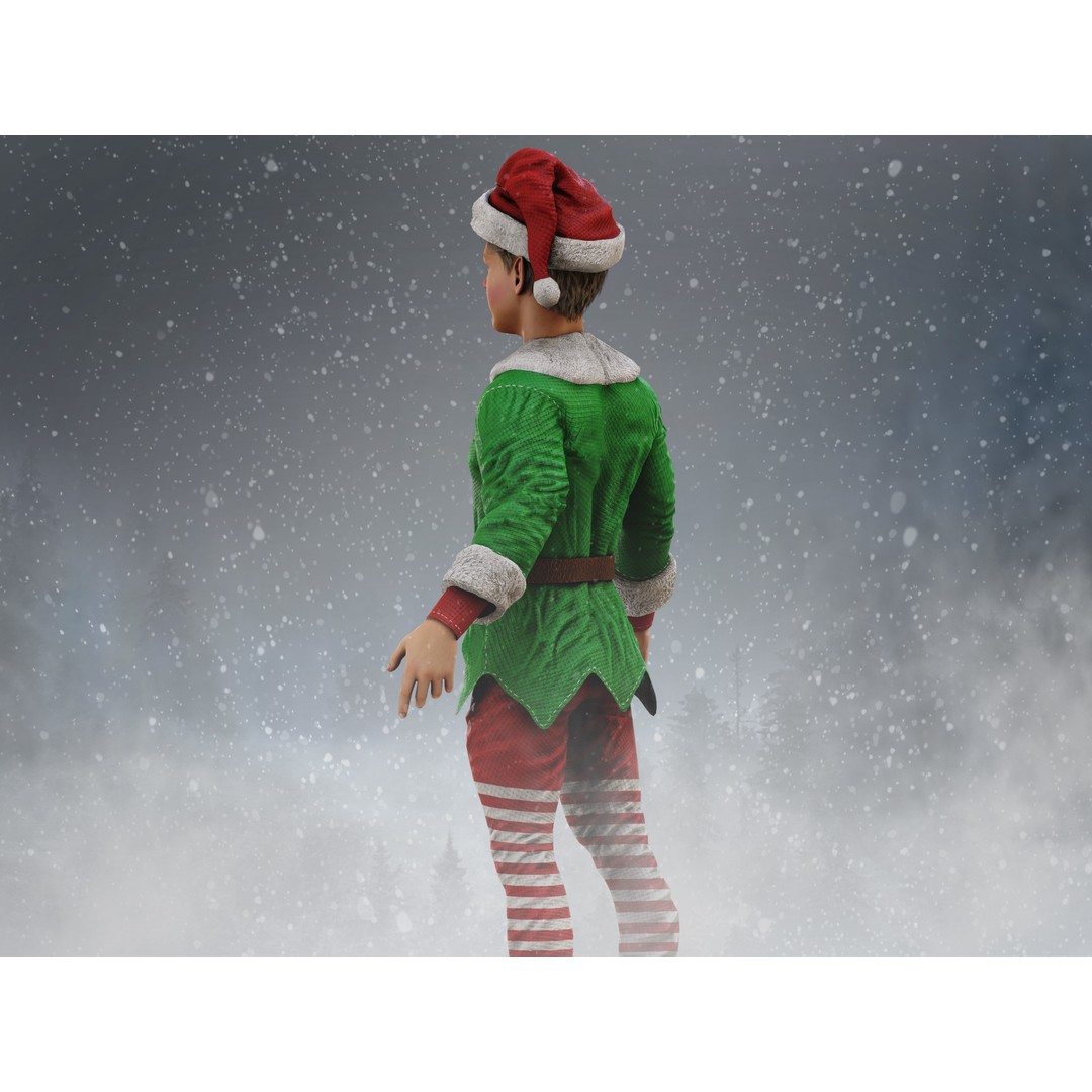 Christmas Elf 3D Model – Low Poly Rigged Character with PBR Textures - View 7