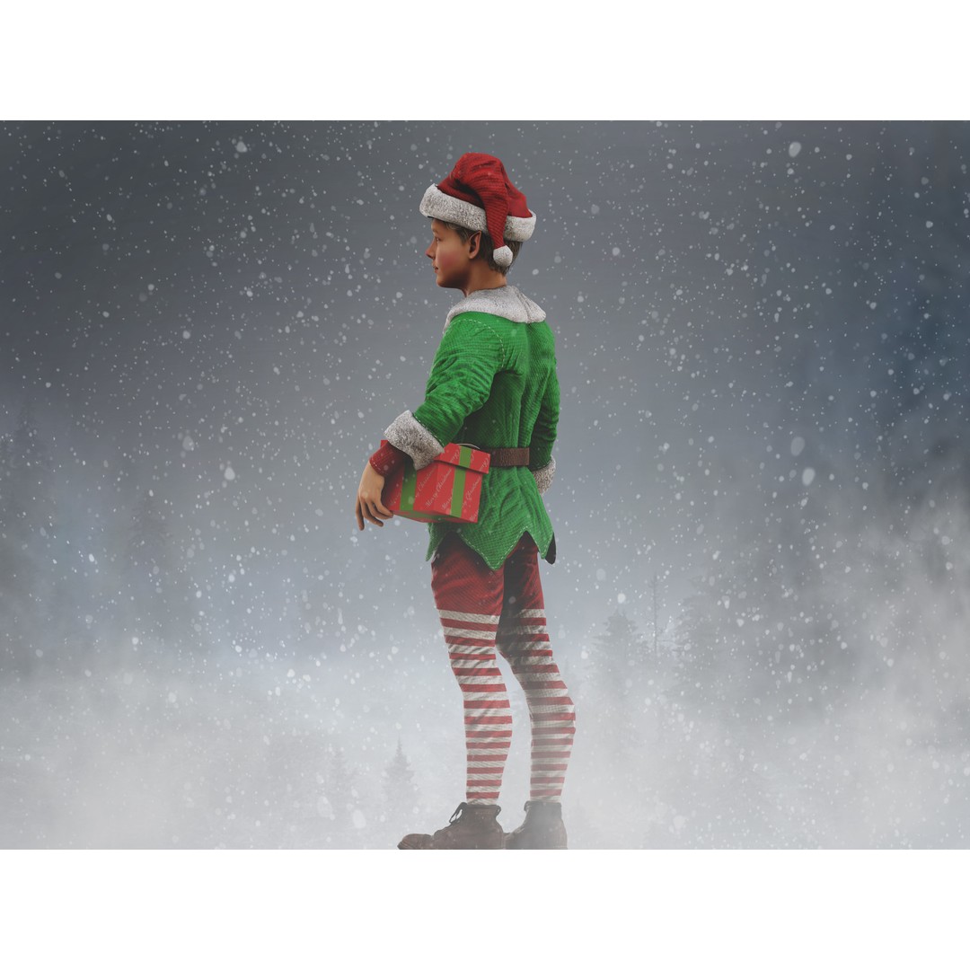 Christmas Elf 3D Model – Low Poly Rigged Character with PBR Textures - View 8