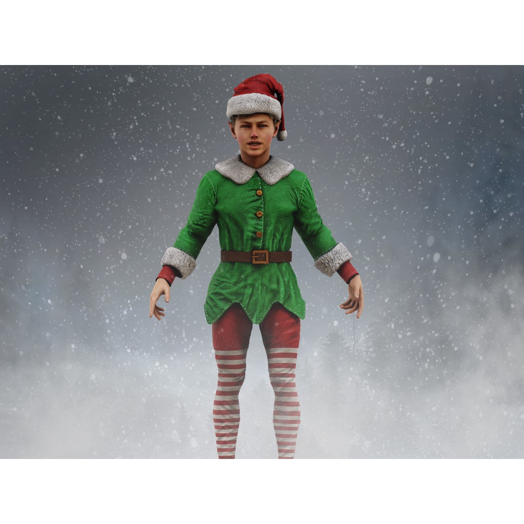 Christmas Elf 3D Model – Low Poly Rigged Character with PBR Textures - View 9