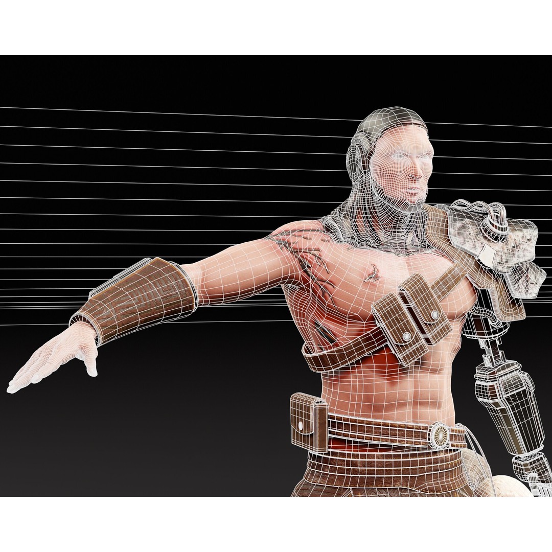 Cyber Warrior 3D Model – Low Poly Sci-Fi Character, FBX, OBJ, PBR - View 14