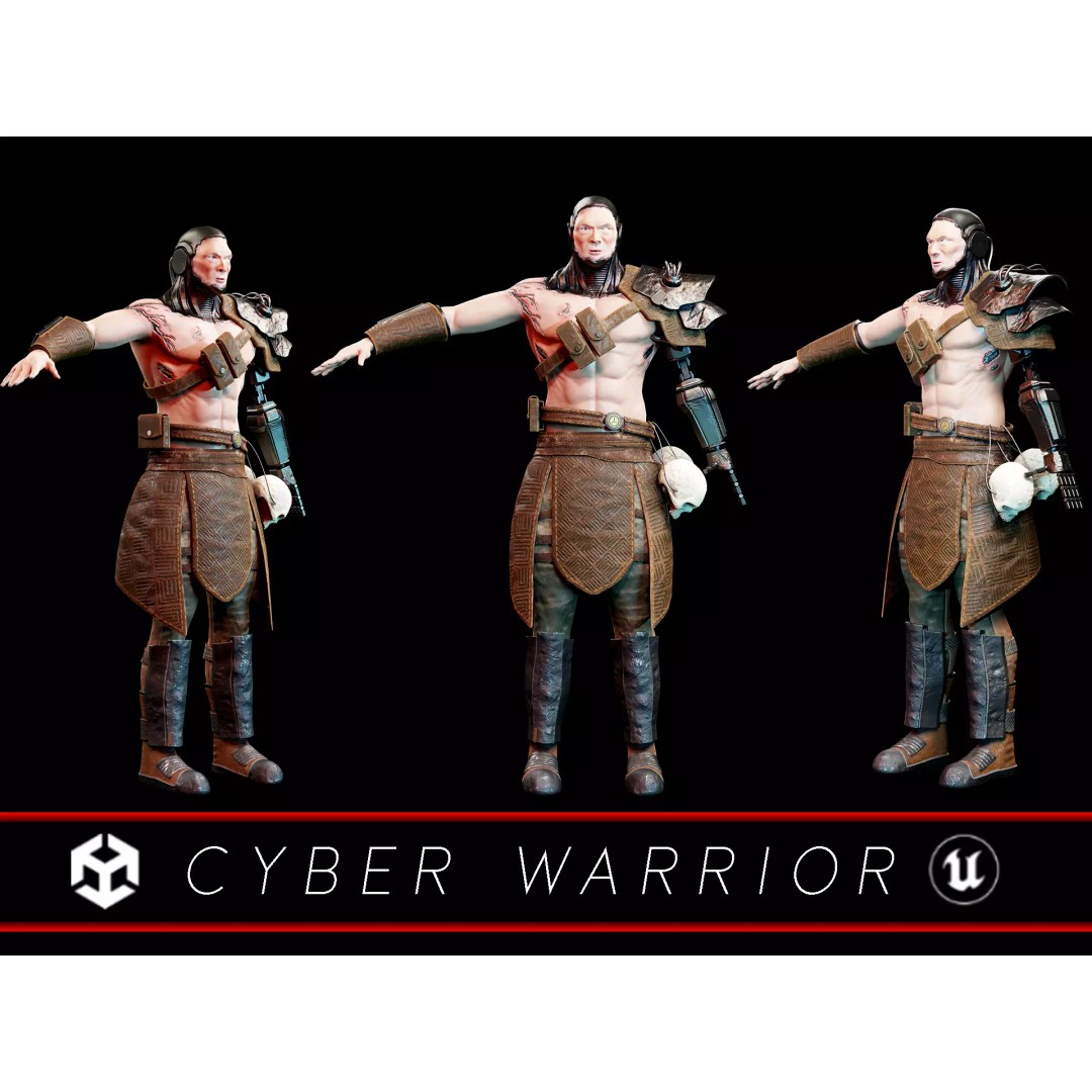Cyber Warrior 3D Model – Low Poly Sci-Fi Character, FBX, OBJ, PBR - View 2