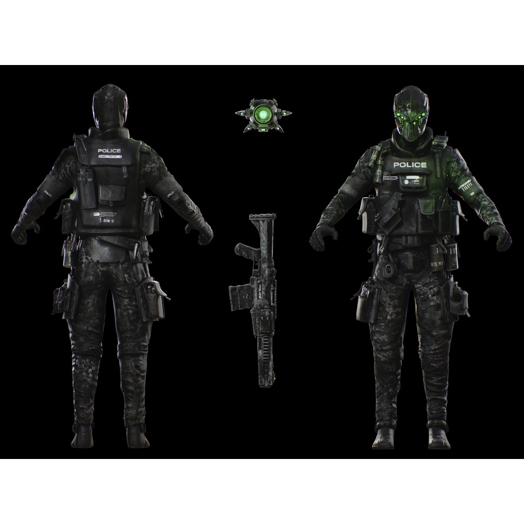 Sci-Fi Police Soldier 3D Model – Low Poly Rigged Character, FBX - View 12