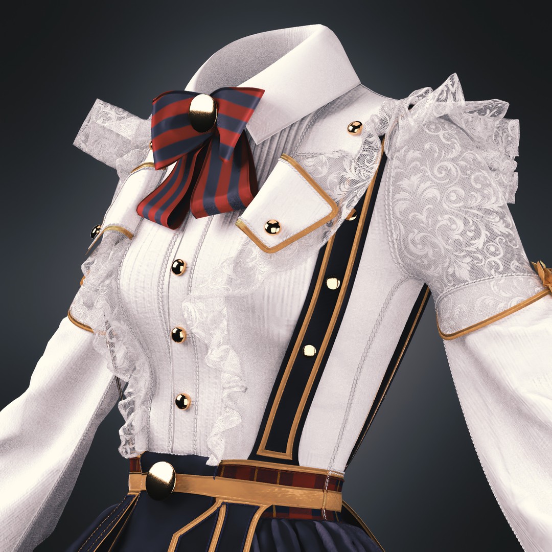 Victorian Idol School Uniform 3D Model – High Poly Character Clothing, FBX & OBJ