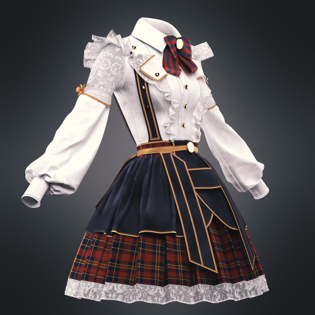 Victorian Idol School Uniform 3D Model – High Poly Character Clothing, FBX & OBJ - View 3