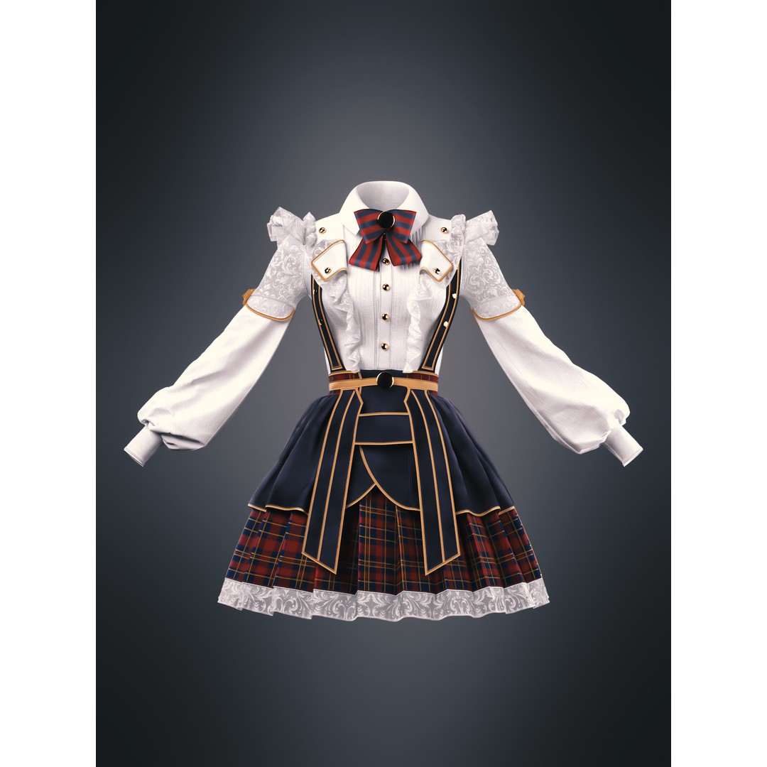 Victorian Idol School Uniform 3D Model – High Poly Character Clothing, FBX & OBJ - View 4