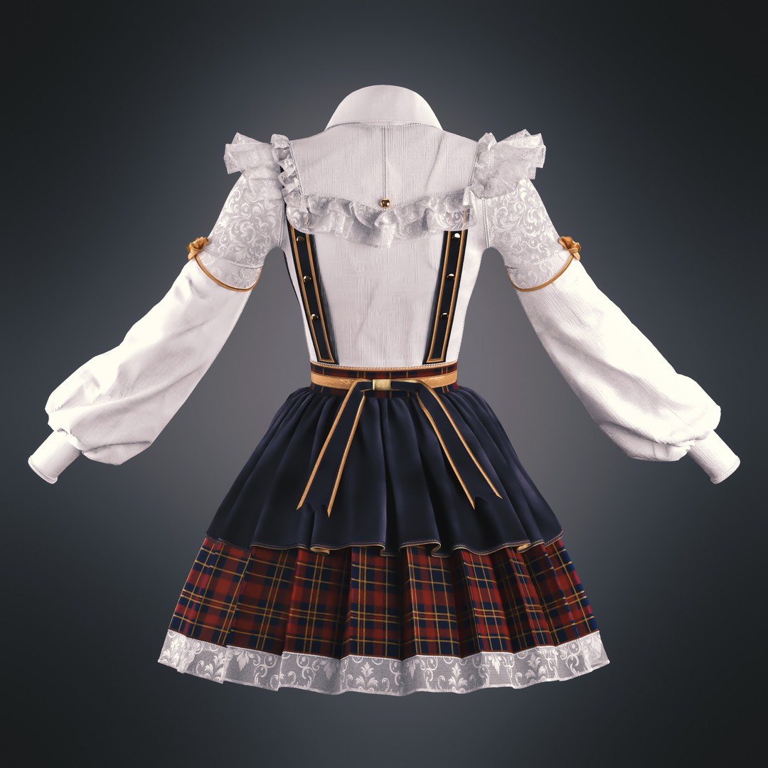 Victorian Idol School Uniform 3D Model – High Poly Character Clothing, FBX & OBJ - View 5