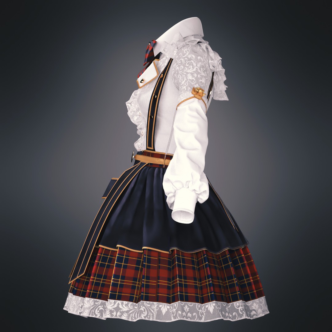 Victorian Idol School Uniform 3D Model – High Poly Character Clothing, FBX & OBJ - View 6