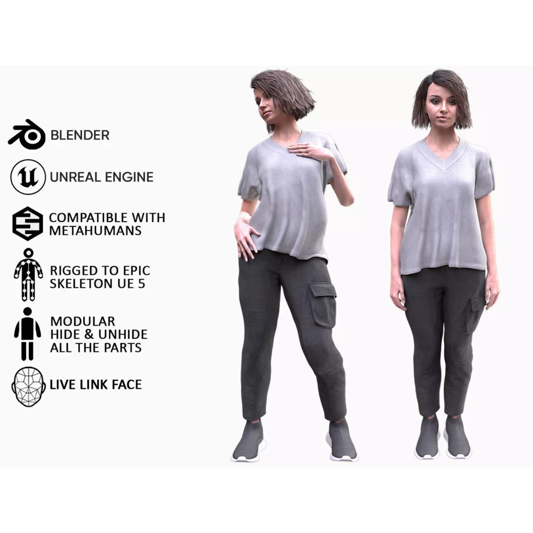 Woman Casual Outfit 3D Model – Modular Rigged Low-Poly for Unreal Engine - View 2