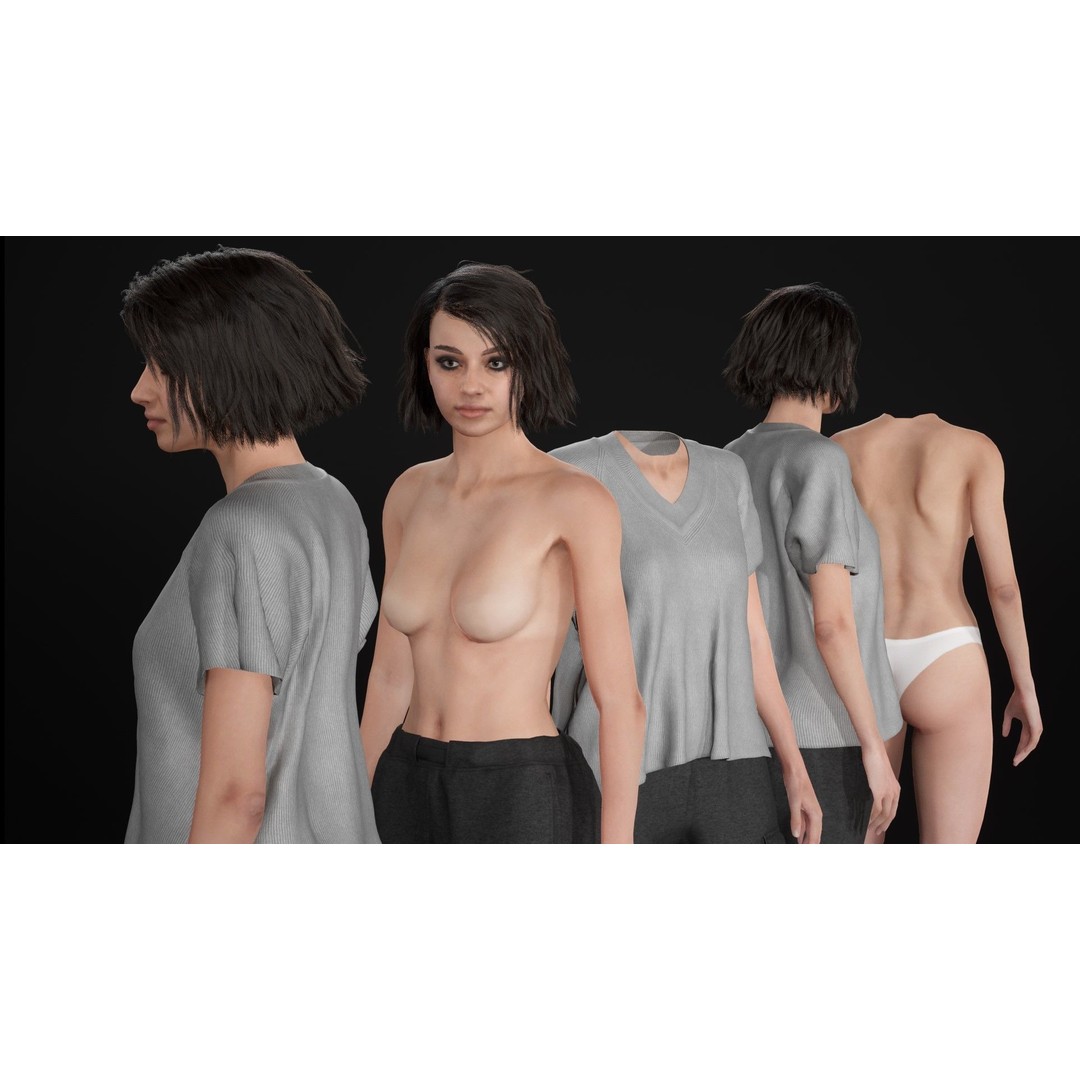 Woman Casual Outfit 3D Model – Modular Rigged Low-Poly for Unreal Engine - View 21