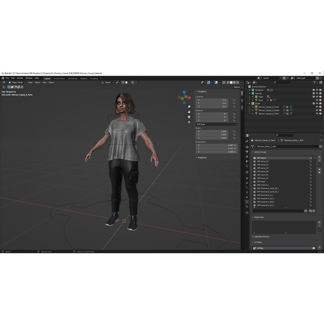 Woman Casual Outfit 3D Model – Modular Rigged Low-Poly for Unreal Engine - View 7