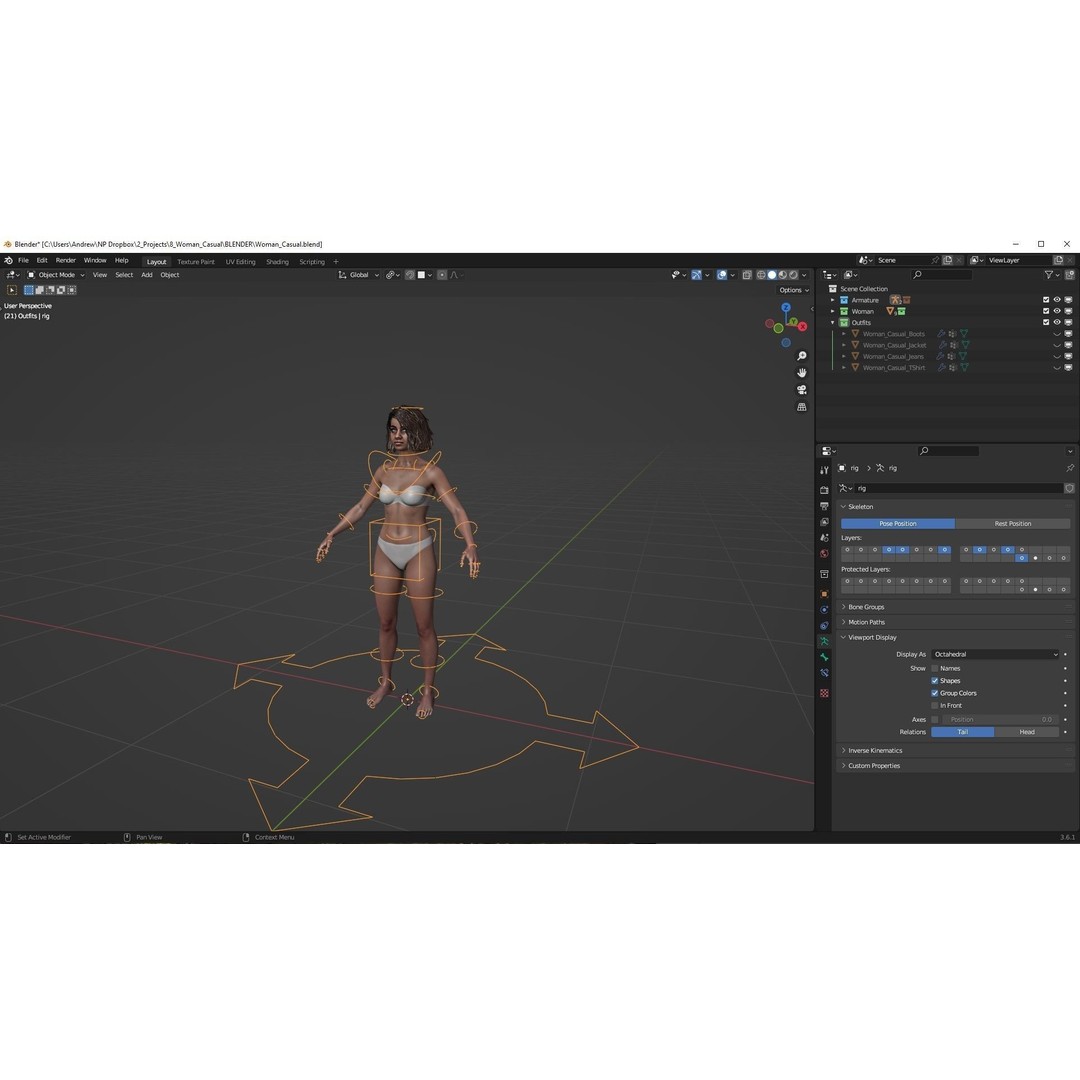 Woman Casual Outfit 3D Model – Modular Rigged Low-Poly for Unreal Engine - View 8