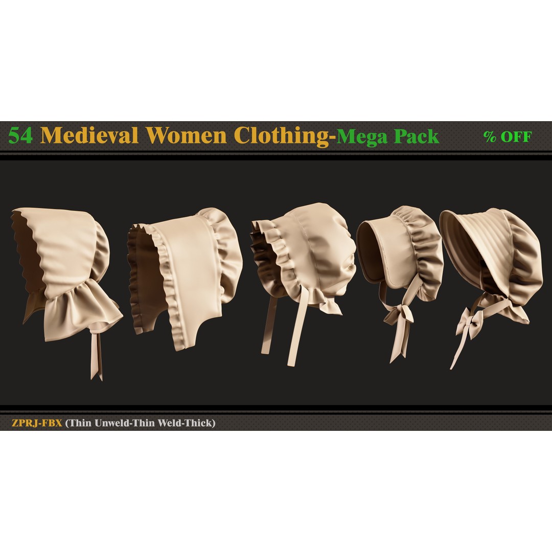 Medieval Women Clothing 3D Model – Mega Pack of 54 Outfits, FBX - View 10