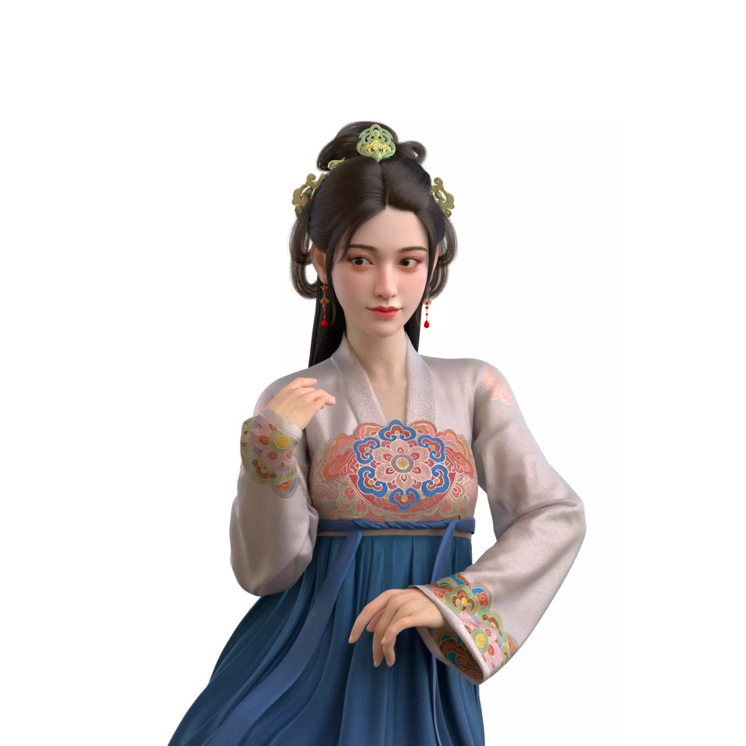 Ancient Chinese Hanfu Girl 3D Model – Rigged Character Asset, FBX - View 2