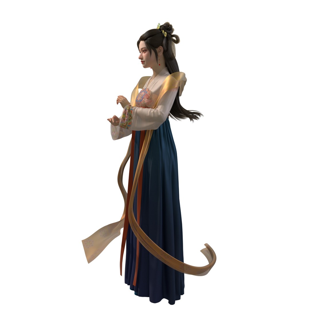 Ancient Chinese Hanfu Girl 3D Model – Rigged Character Asset, FBX - View 3