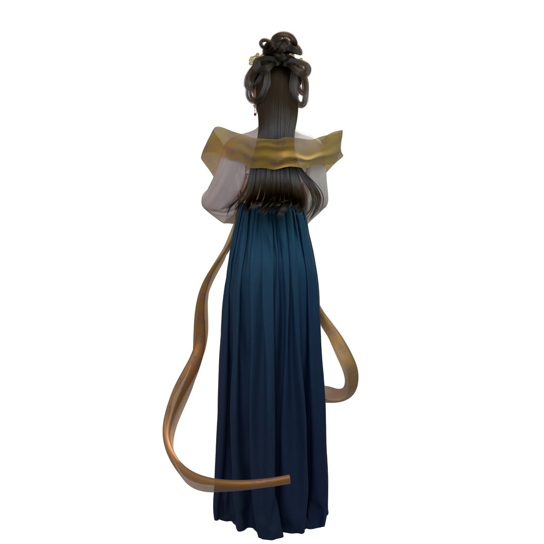 Ancient Chinese Hanfu Girl 3D Model – Rigged Character Asset, FBX - View 5
