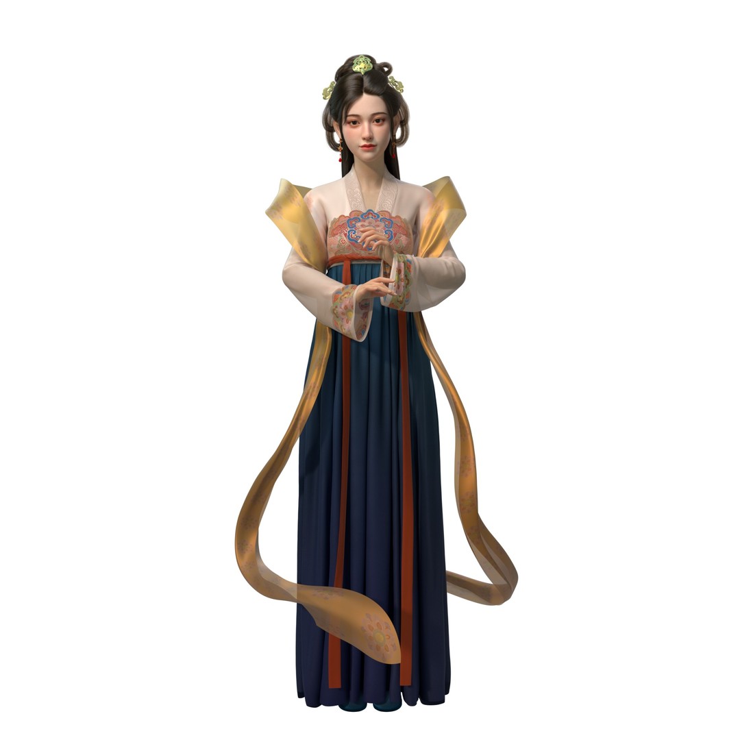 Ancient Chinese Hanfu Girl 3D Model – Rigged Character Asset, FBX - View 7