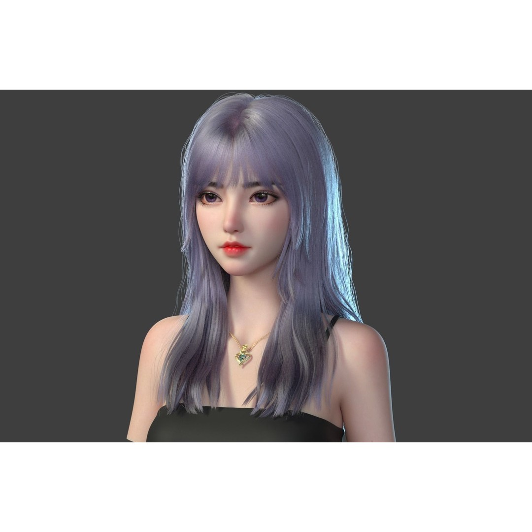 Beauty Portrait 3D Model – High Poly Character with Xgen Hair - View 3