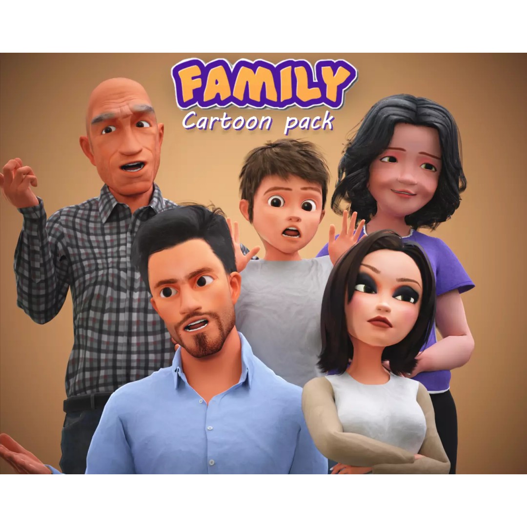 Cartoon Family 3D Model – Rigged Low-Poly Animation Pack, FBX & Blender - View 2