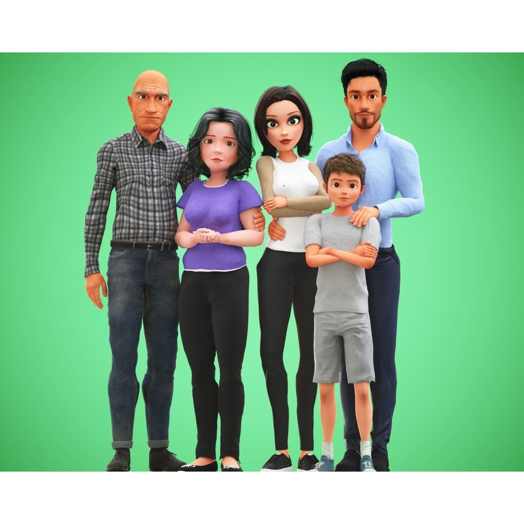 Cartoon Family 3D Model – Rigged Low-Poly Animation Pack, FBX & Blender - View 3