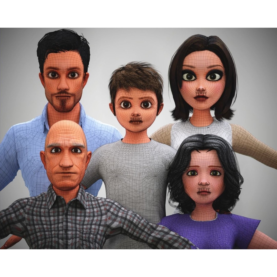 Cartoon Family 3D Model – Rigged Low-Poly Animation Pack, FBX & Blender - View 4