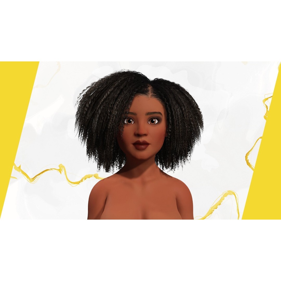Classic Afro 3D Model – Cartoon Rigged Character, FBX, Blender - View 4