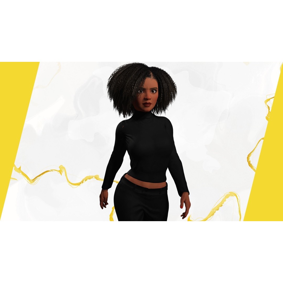 Classic Afro 3D Model – Cartoon Rigged Character, FBX, Blender - View 7