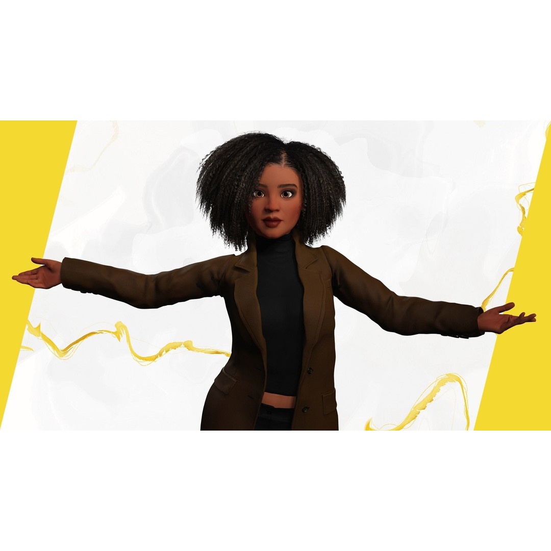 Classic Afro 3D Model – Cartoon Rigged Character, FBX, Blender - View 8