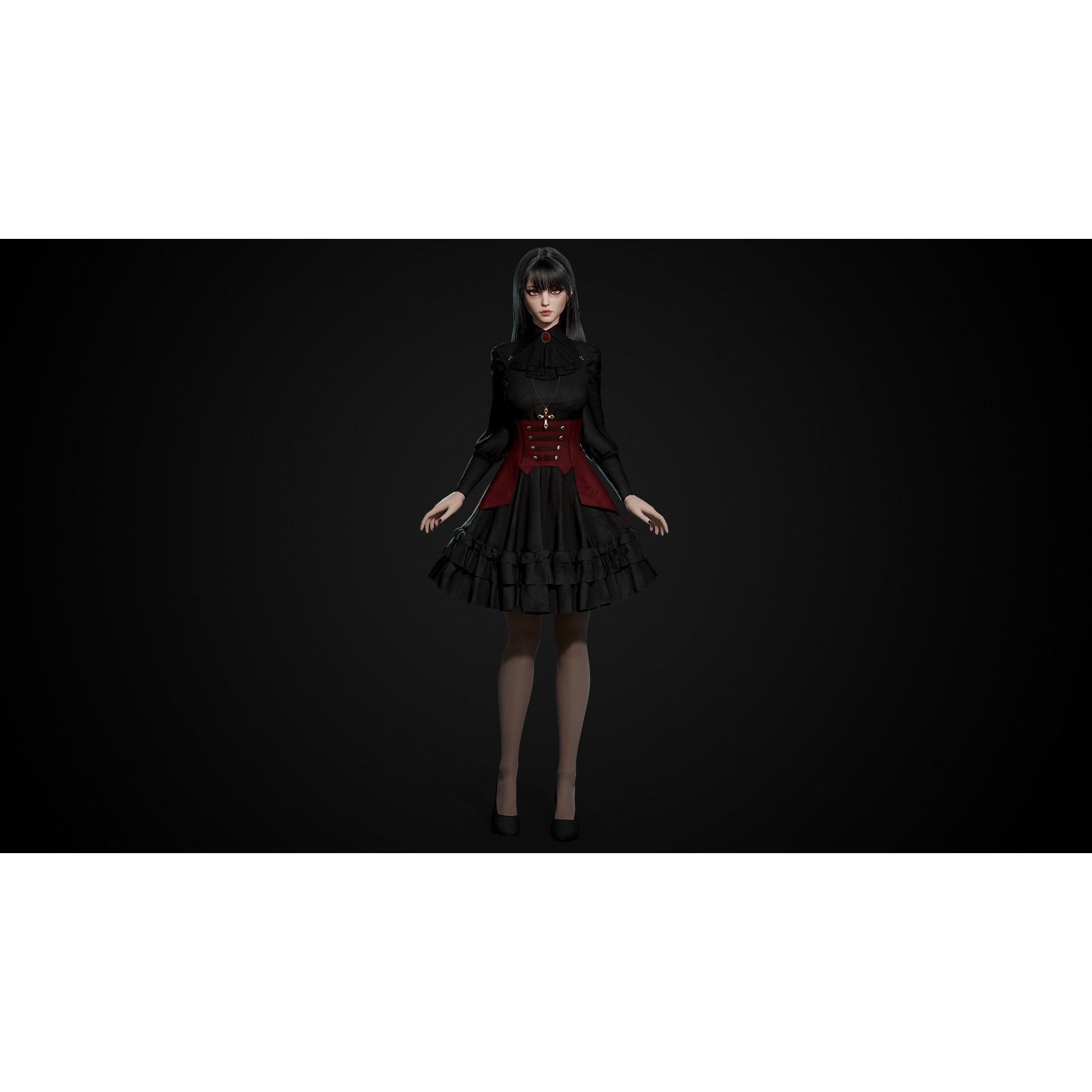 Vampire Girl - Low-Poly Game-Ready 3D Model - View 10