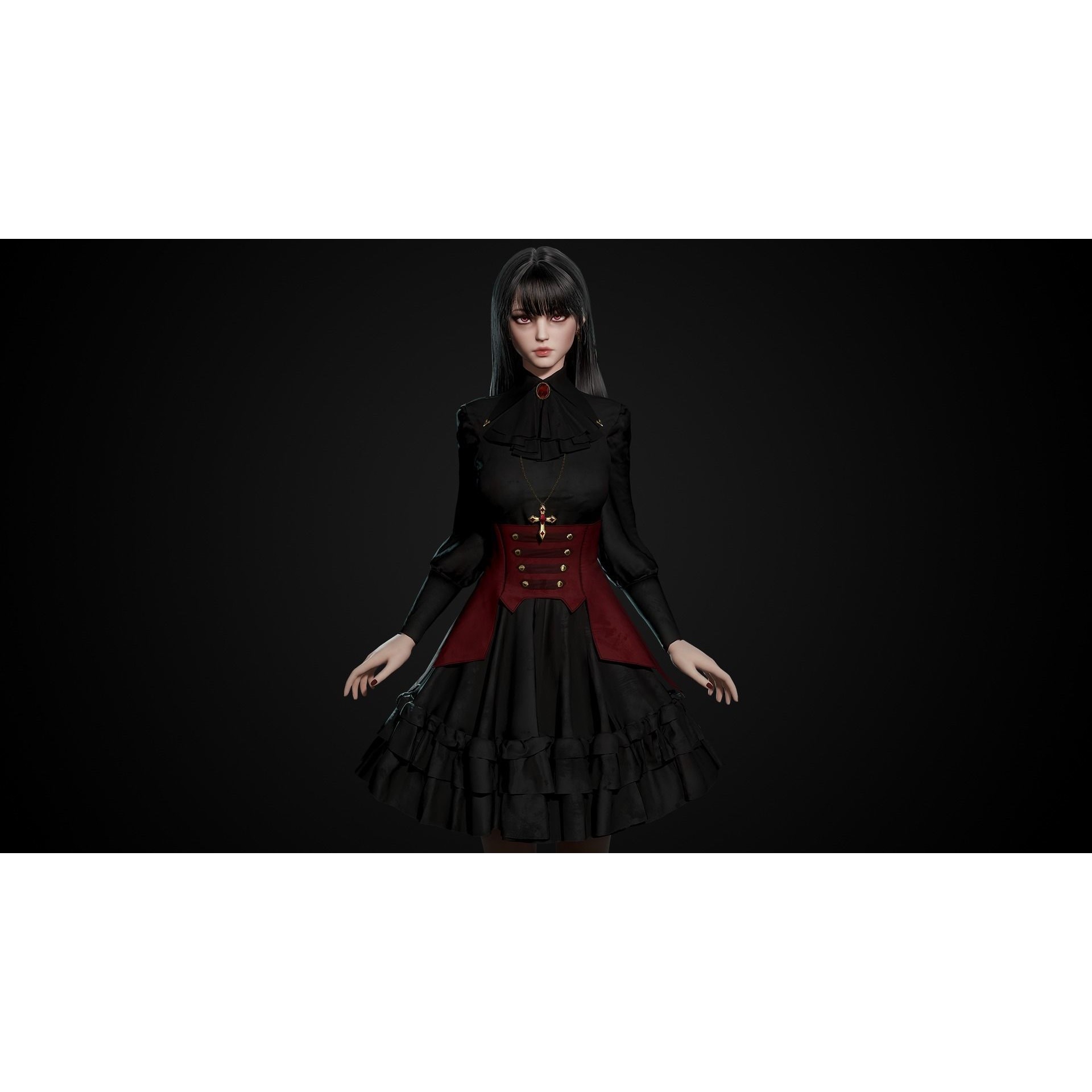 Vampire Girl - Low-Poly Game-Ready 3D Model - View 12