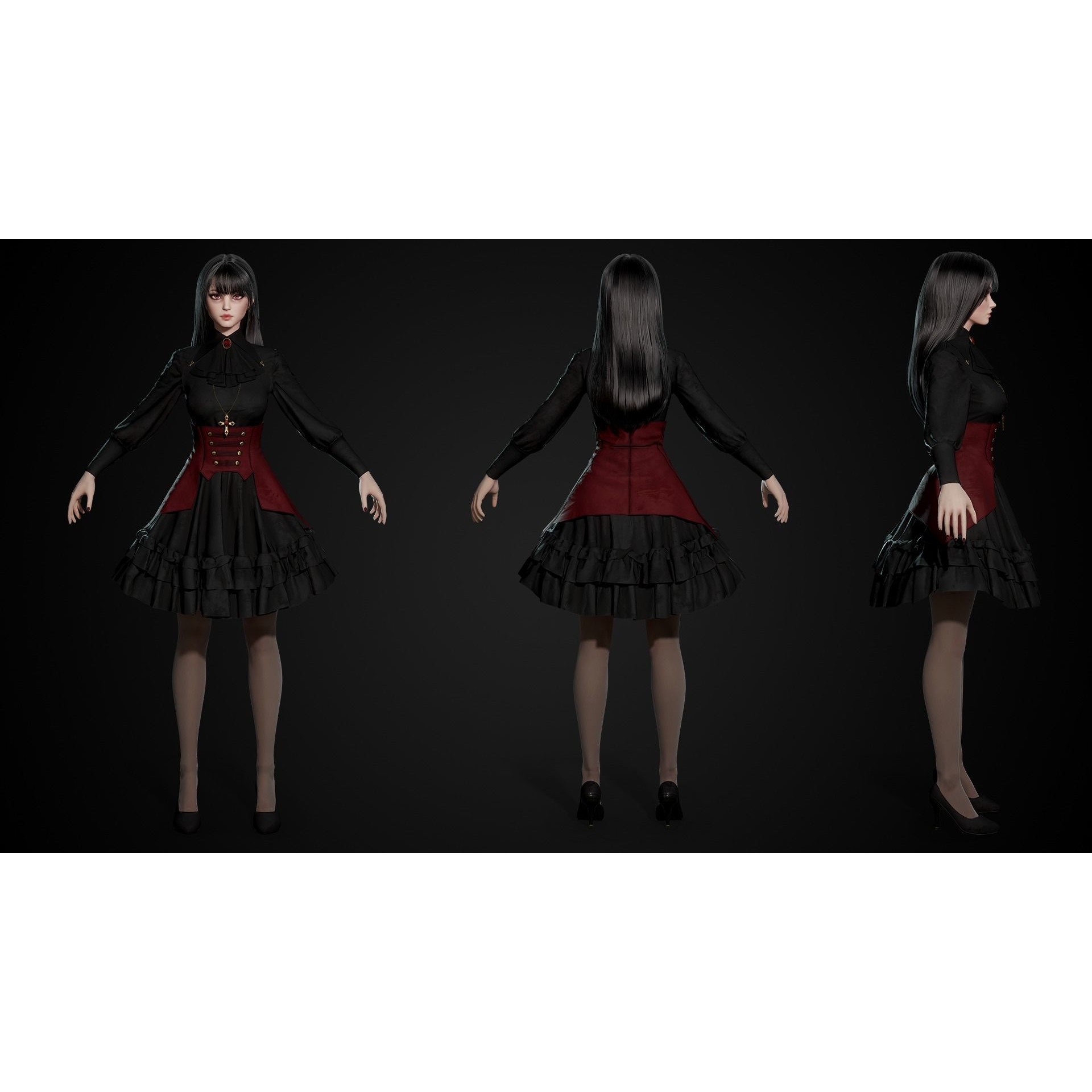 Vampire Girl - Low-Poly Game-Ready 3D Model - View 15