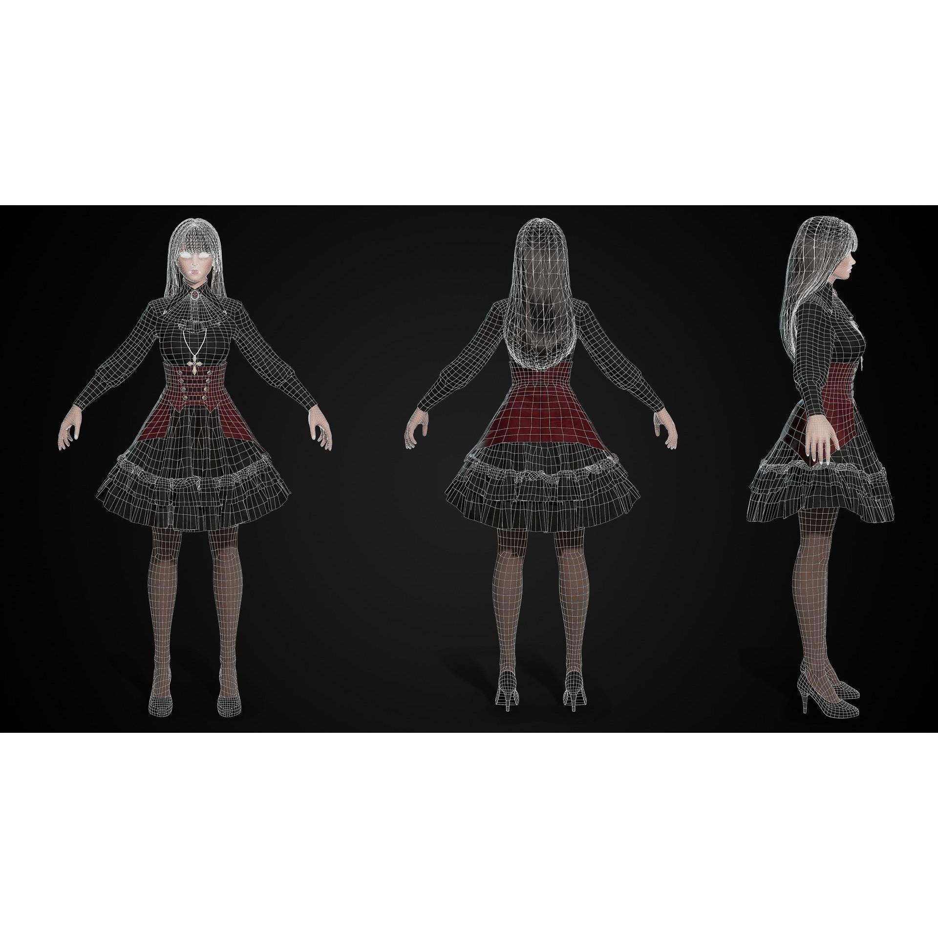 Vampire Girl - Low-Poly Game-Ready 3D Model - View 16