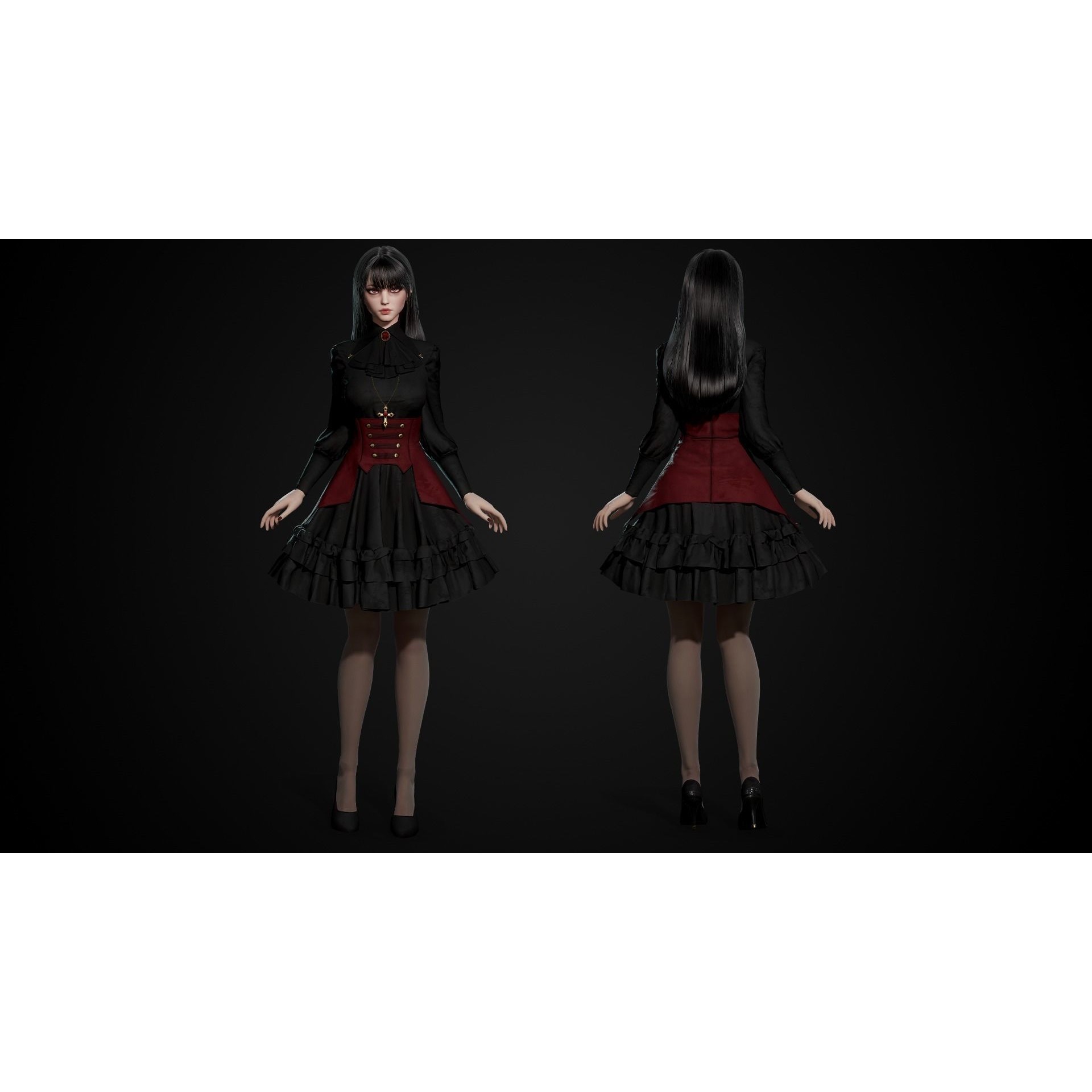 Vampire Girl - Low-Poly Game-Ready 3D Model - View 3