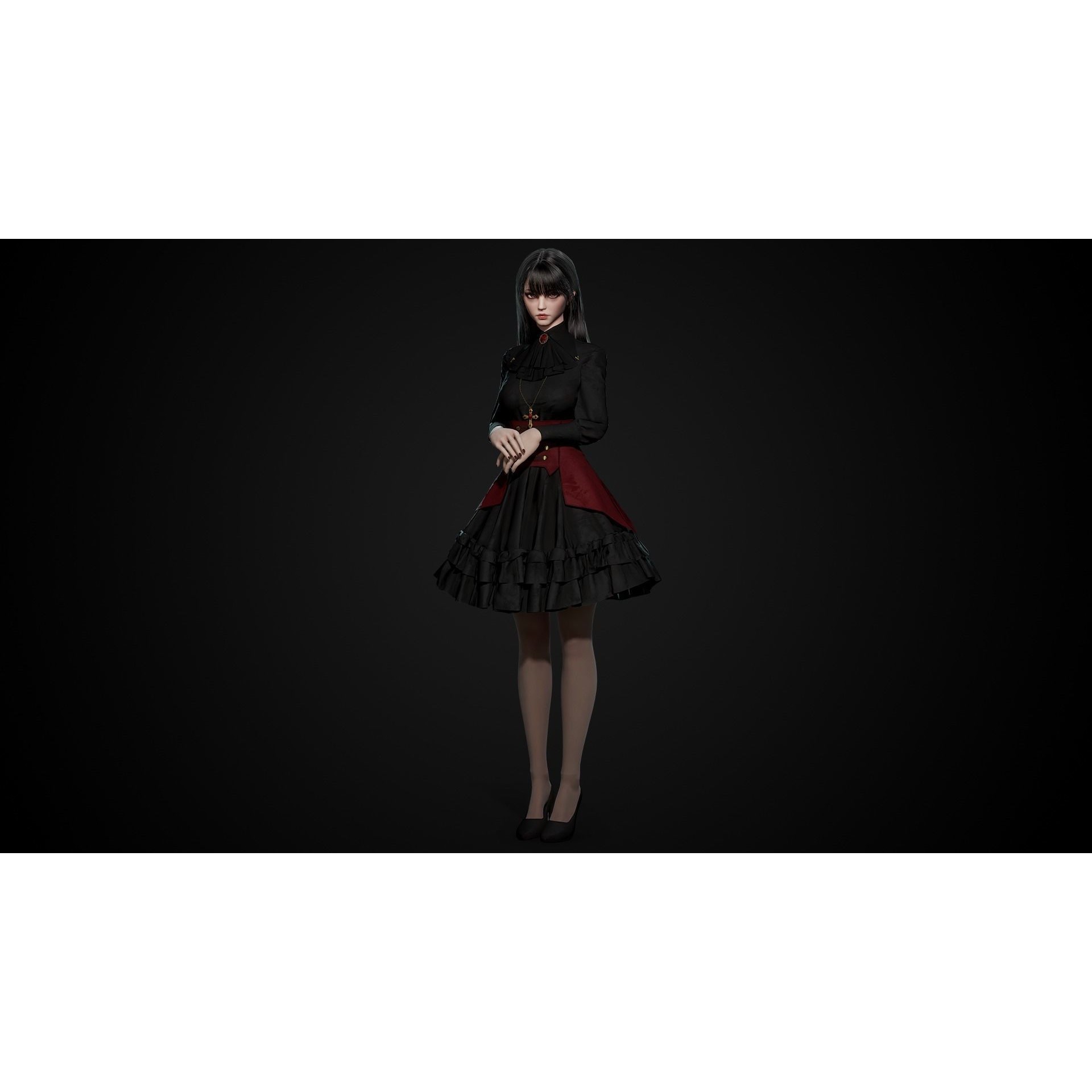 Vampire Girl - Low-Poly Game-Ready 3D Model - View 8
