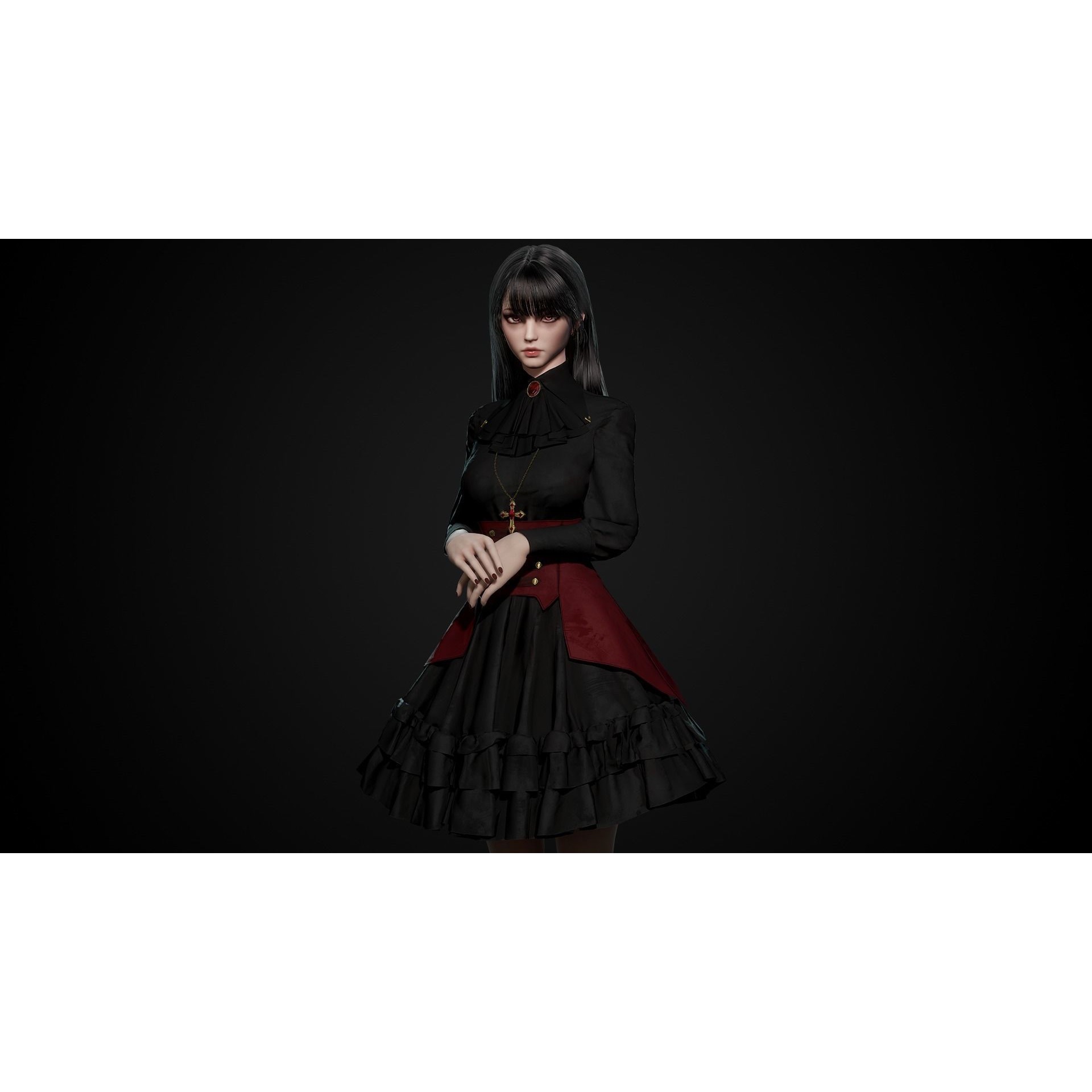 Vampire Girl - Low-Poly Game-Ready 3D Model - View 9
