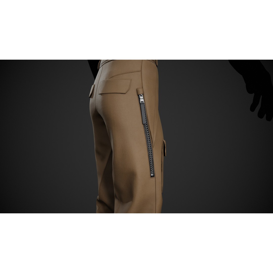 Brown Snowboard Pants 3D Model – Low Poly PBR Game Asset, FBX, OBJ - View 11